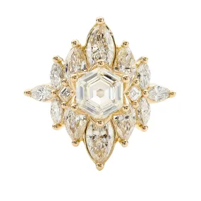 Mirrored Marquise Cluster Engagement Ring with a 1ct Hexagon Diamond Centerpiece