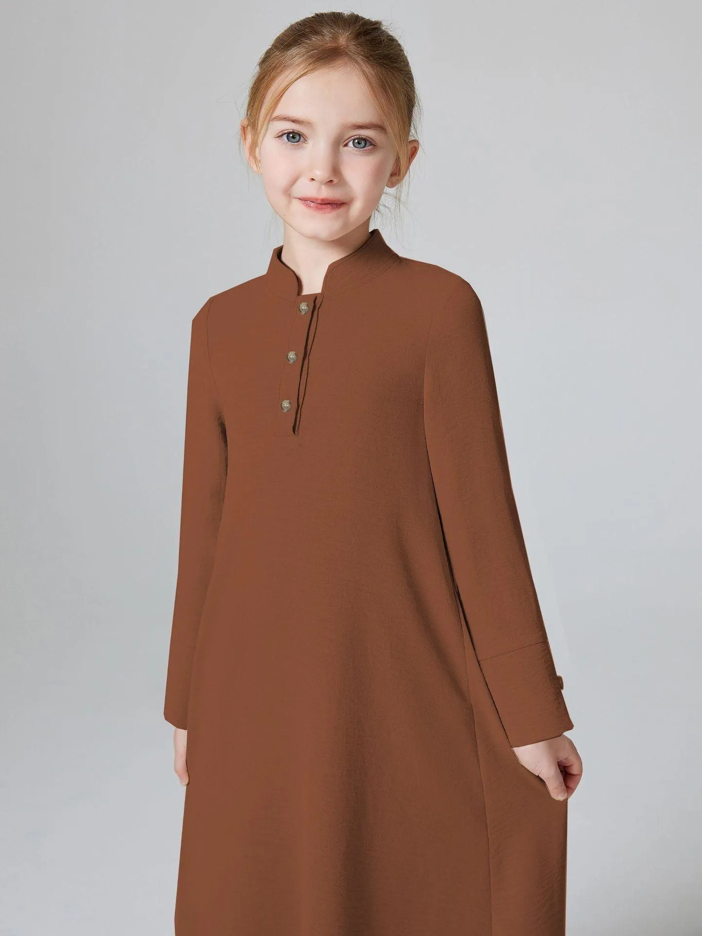 MKG003 Girls Pleated Solid Color Abaya 2-Piece Set