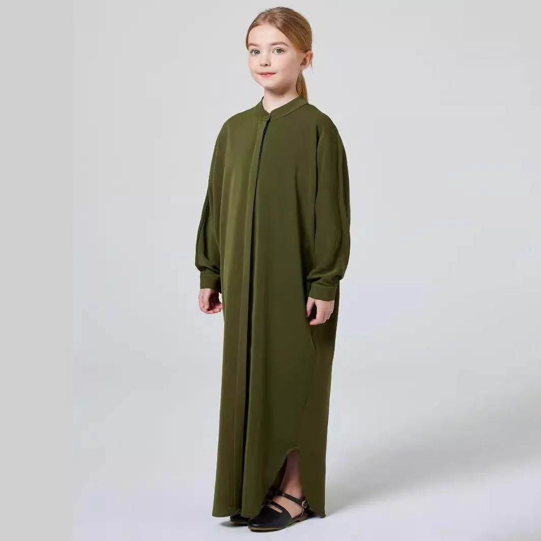 MKG005 Kids Small Standing Collar Button Abaya