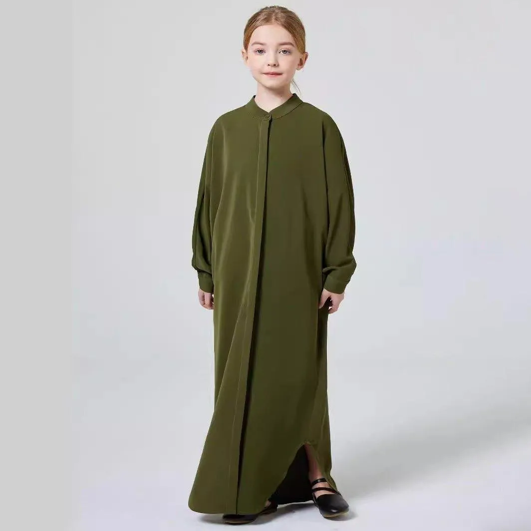 MKG005 Kids Small Standing Collar Button Abaya