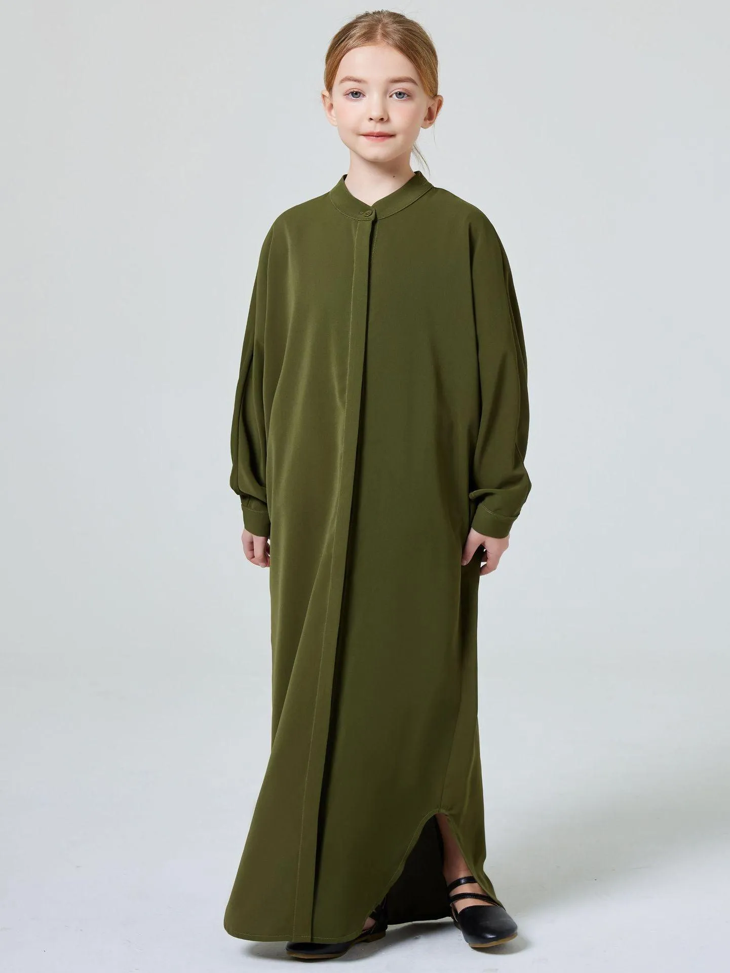 MKG005 Kids Small Standing Collar Button Abaya