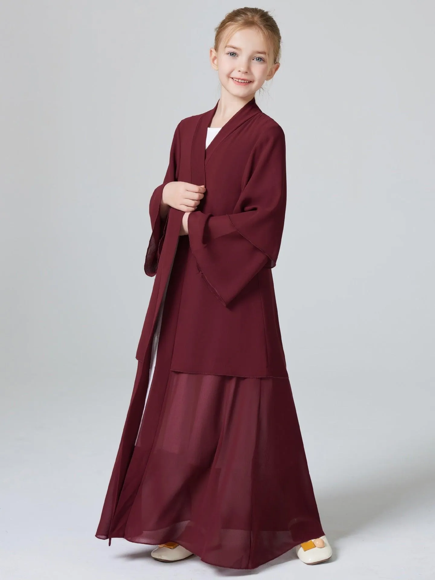 MKG007 Two Layers Chiffon Girls Open Abaya