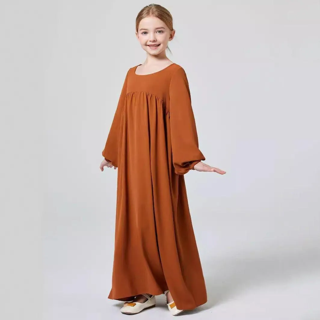 MKG008 Girls Puff Sleeve Crepe Abaya