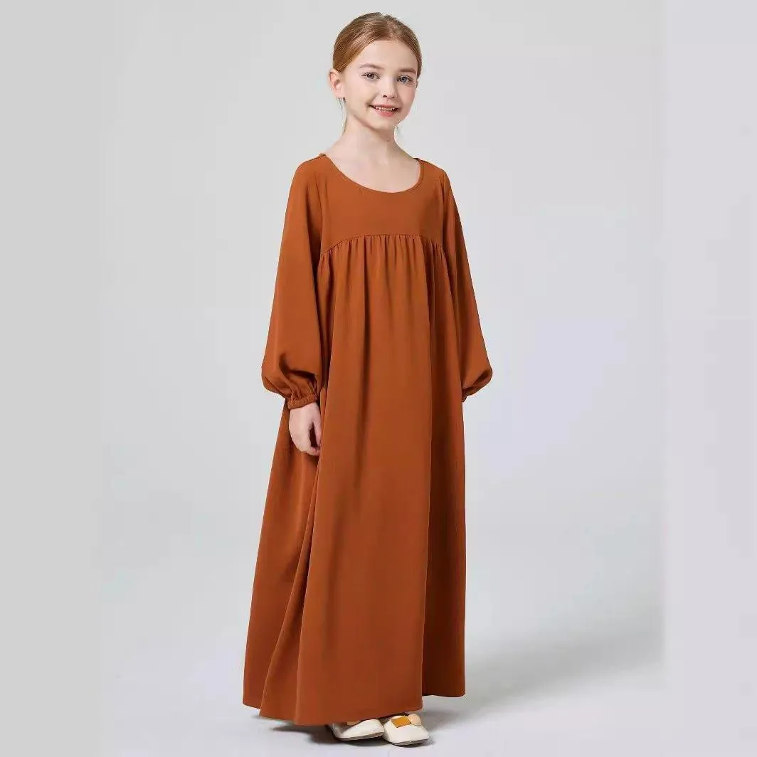 MKG008 Girls Puff Sleeve Crepe Abaya