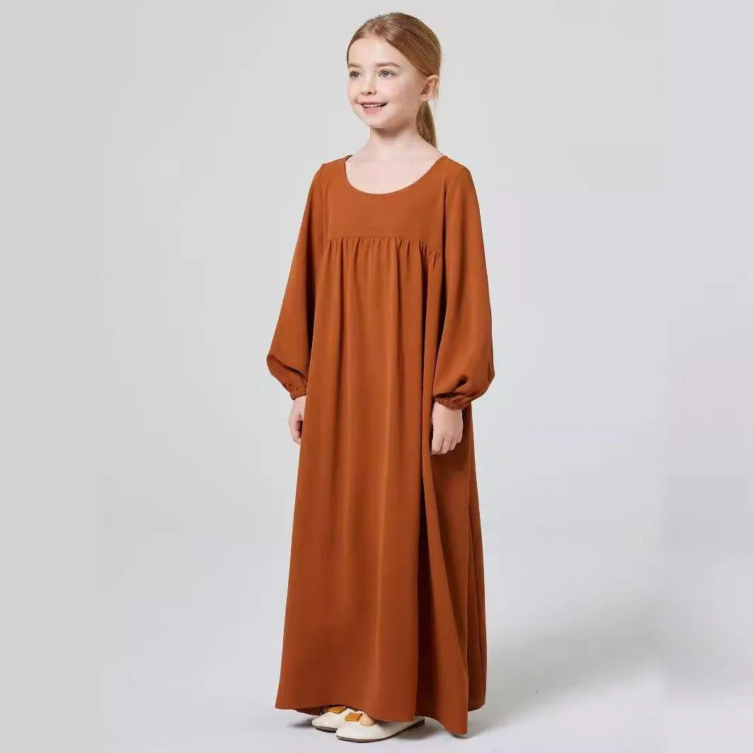 MKG008 Girls Puff Sleeve Crepe Abaya