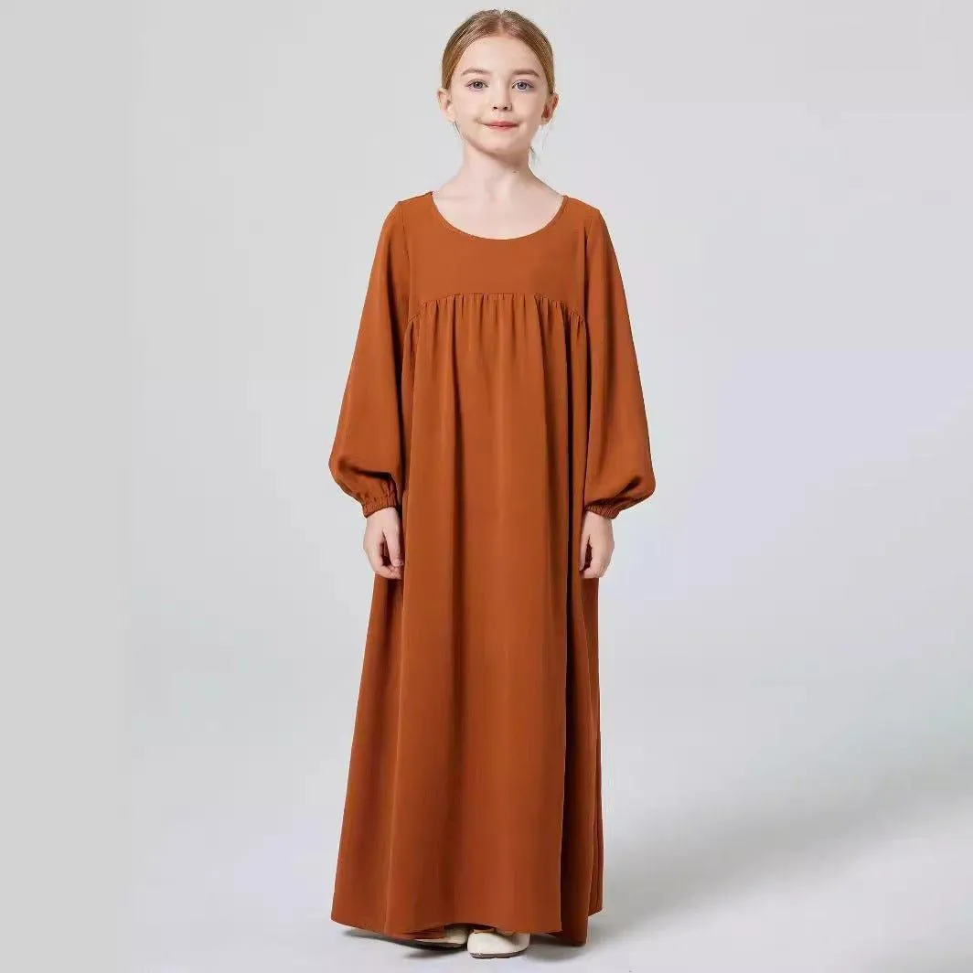 MKG008 Girls Puff Sleeve Crepe Abaya