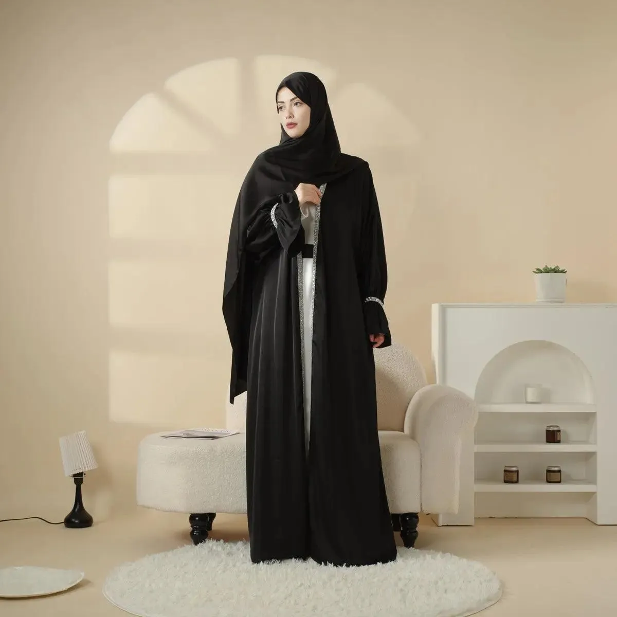 MOA009 Poet Sleeve Satin 4-Piece Abaya Set