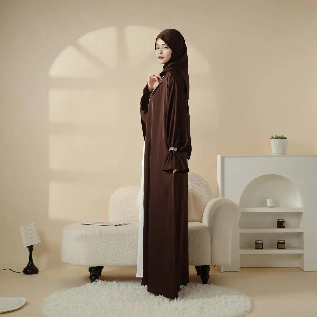 MOA009 Poet Sleeve Satin 4-Piece Abaya Set