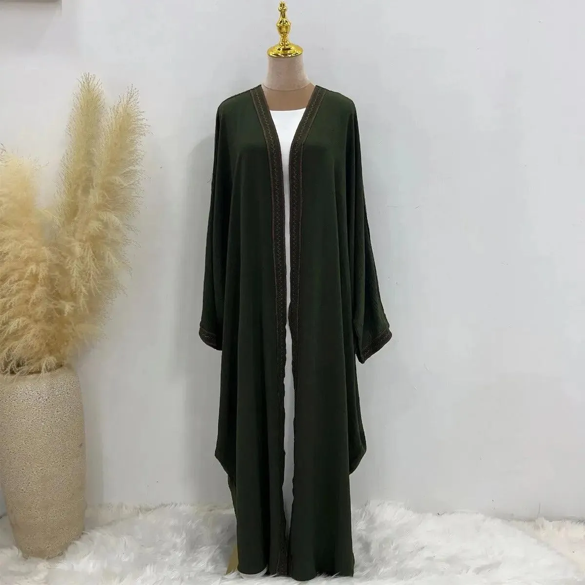 MOA015 Batwing Sleeve Embroidered Open Abaya