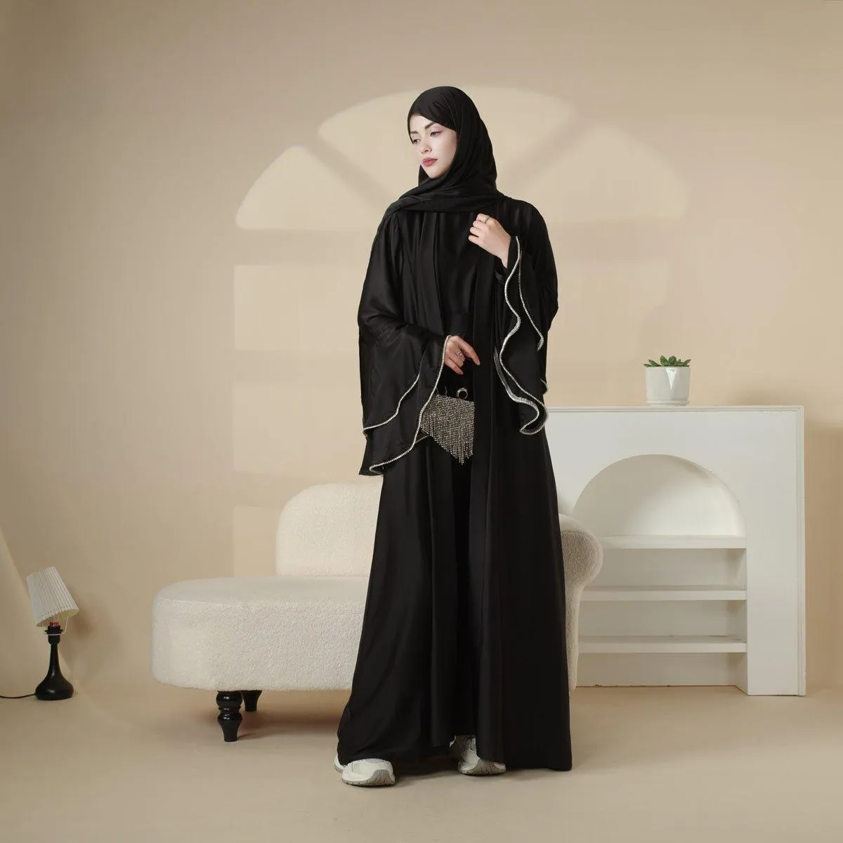 MOA033 Crepe Satin Ruffle Sleeve Abaya Set 5-piece