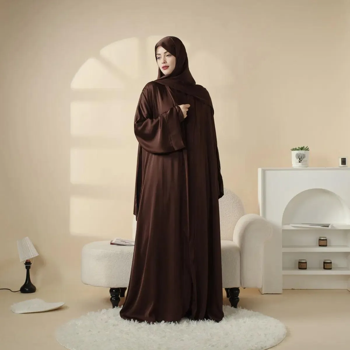 MOA034 Armani Satin Top and Pants 4-Piece Set Abaya