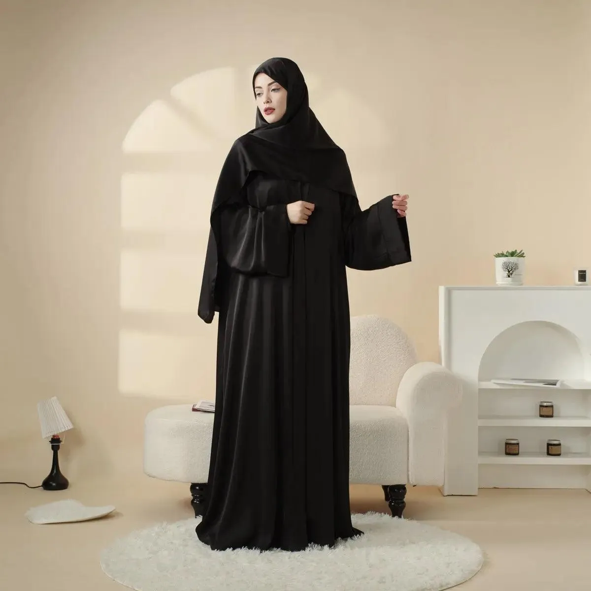 MOA034 Armani Satin Top and Pants 4-Piece Set Abaya