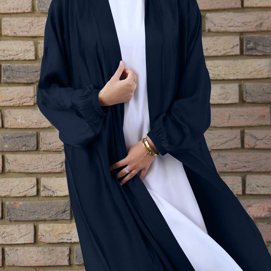 MOA048 Satin Bunched Sleeve Open Abaya