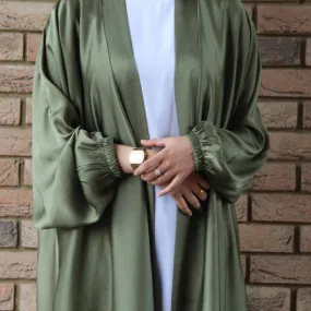 MOA048 Satin Bunched Sleeve Open Abaya