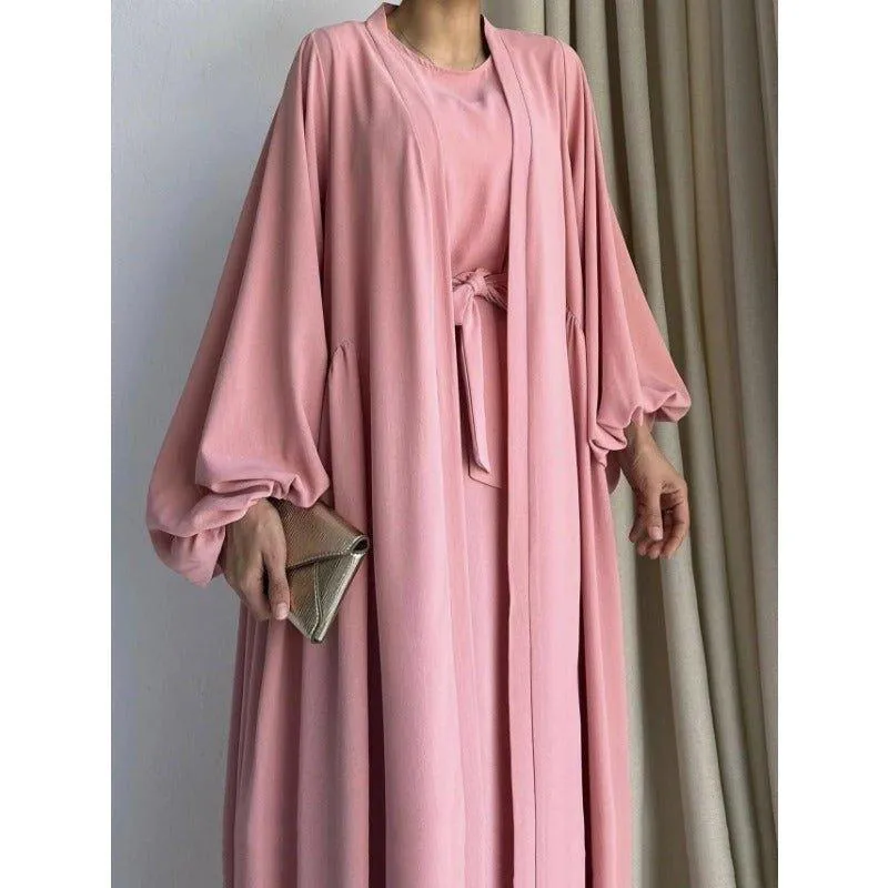 MOA050 Loose Lantern Sleeve Abaya 3-Piece Set