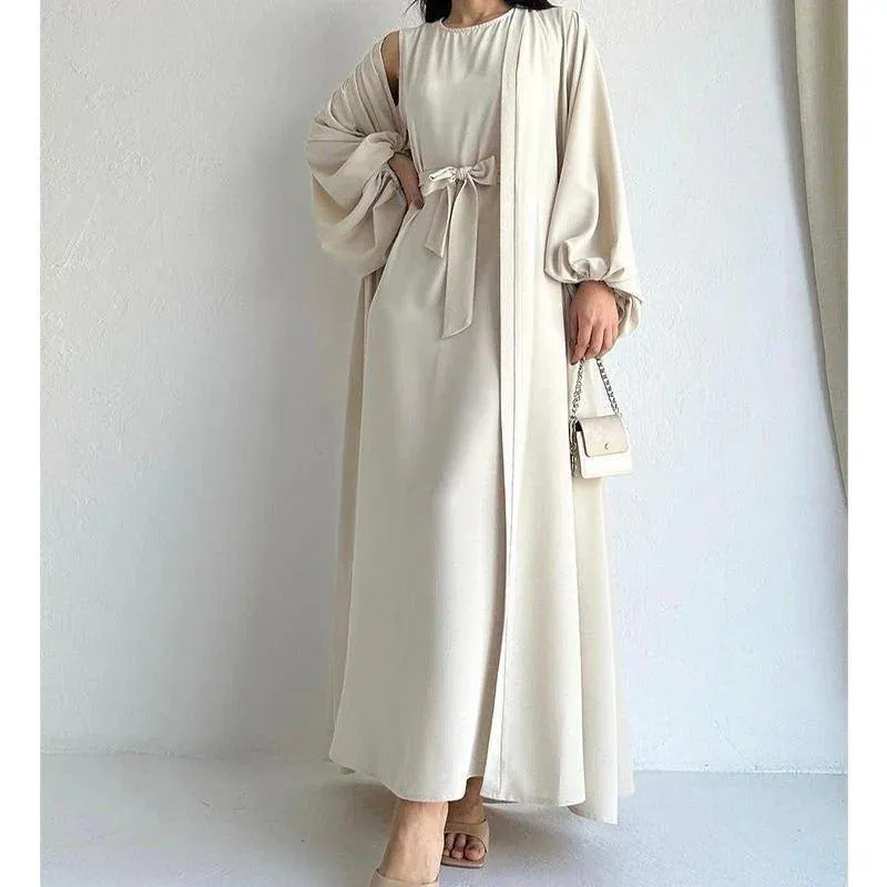 MOA050 Loose Lantern Sleeve Abaya 3-Piece Set