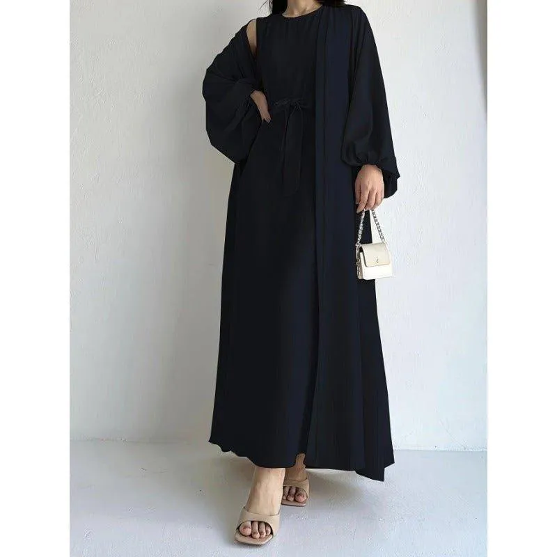 MOA050 Loose Lantern Sleeve Abaya 3-Piece Set