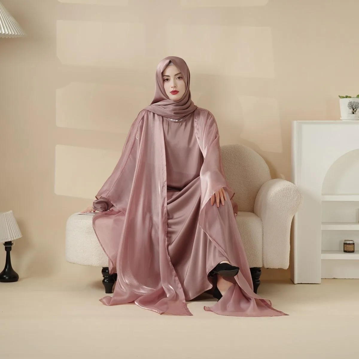 MOA059 Kaftan Organza Abaya 3-Piece Set