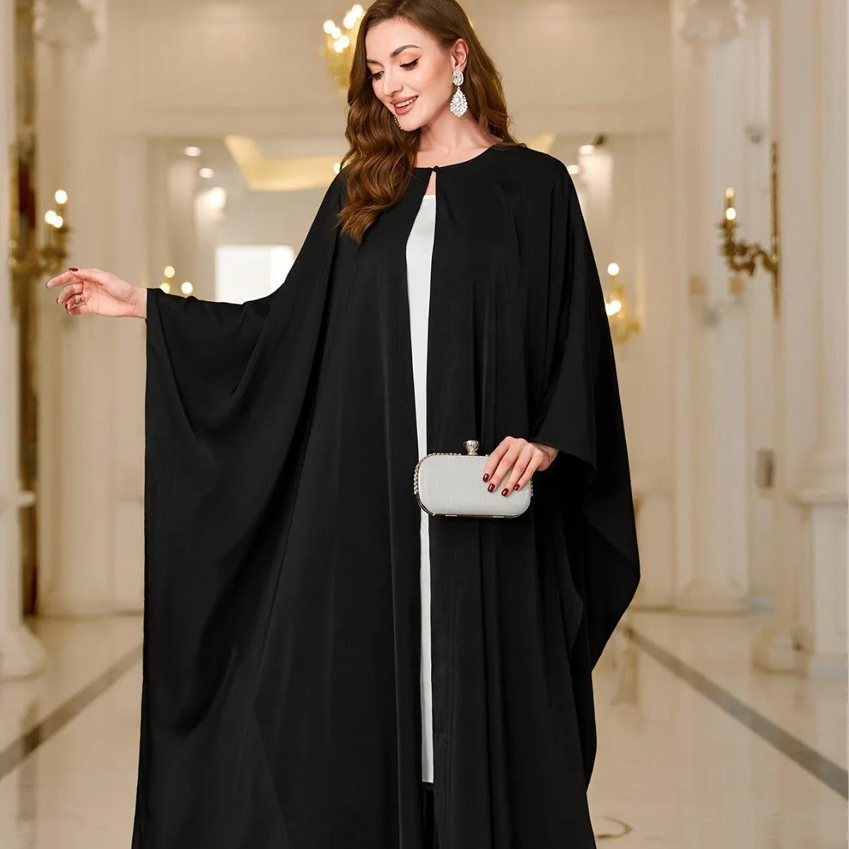 MOA068 Round Neck Cape Open Abaya