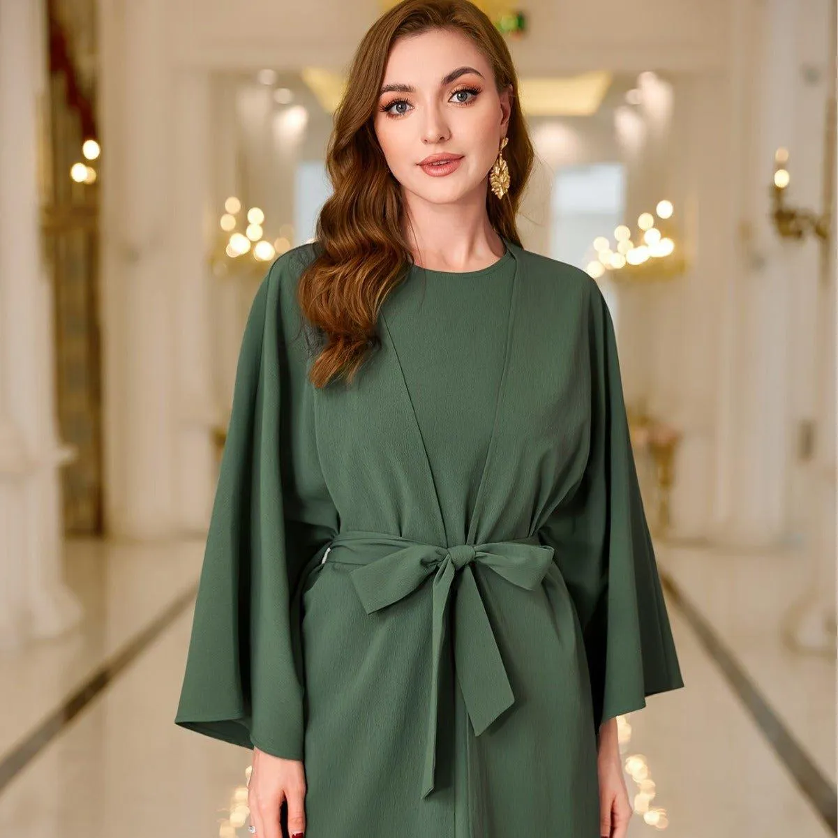 MOA069 Solid Color Abaya 3-Piece Set