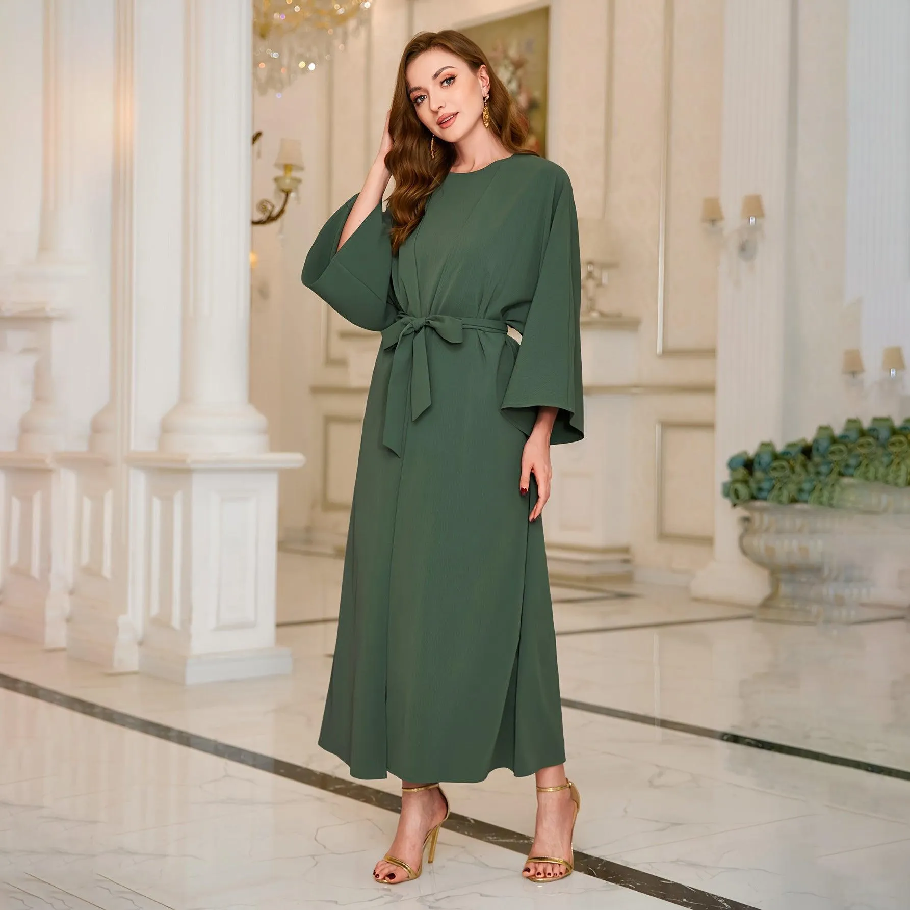 MOA069 Solid Color Abaya 3-Piece Set