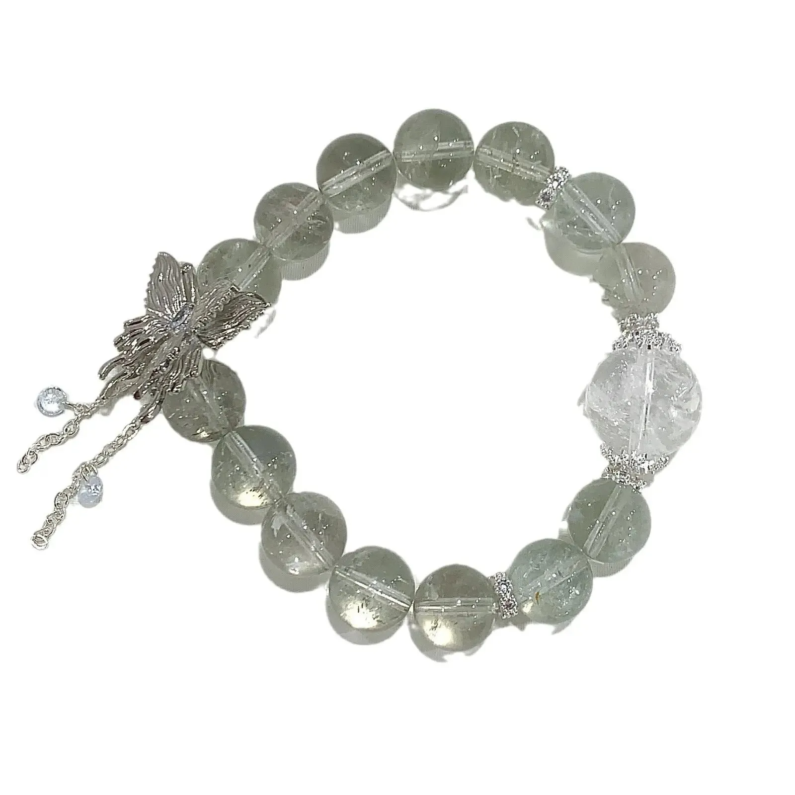 Natural Green Azeztulite Butterfly Charm Bracelet