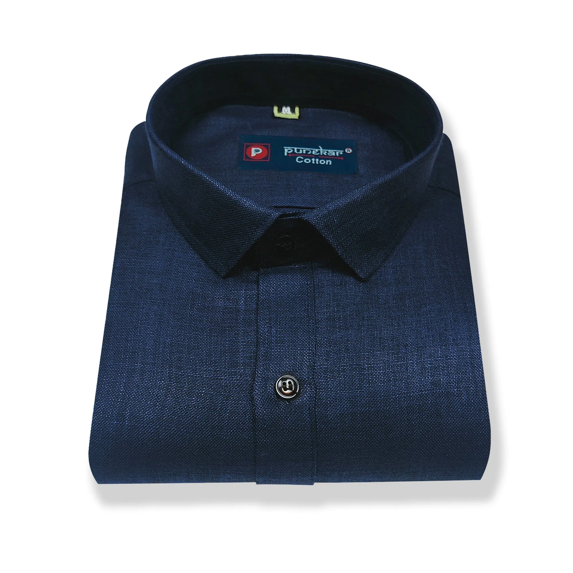 Navy Blue Color Blended Linen Shirt For Men's