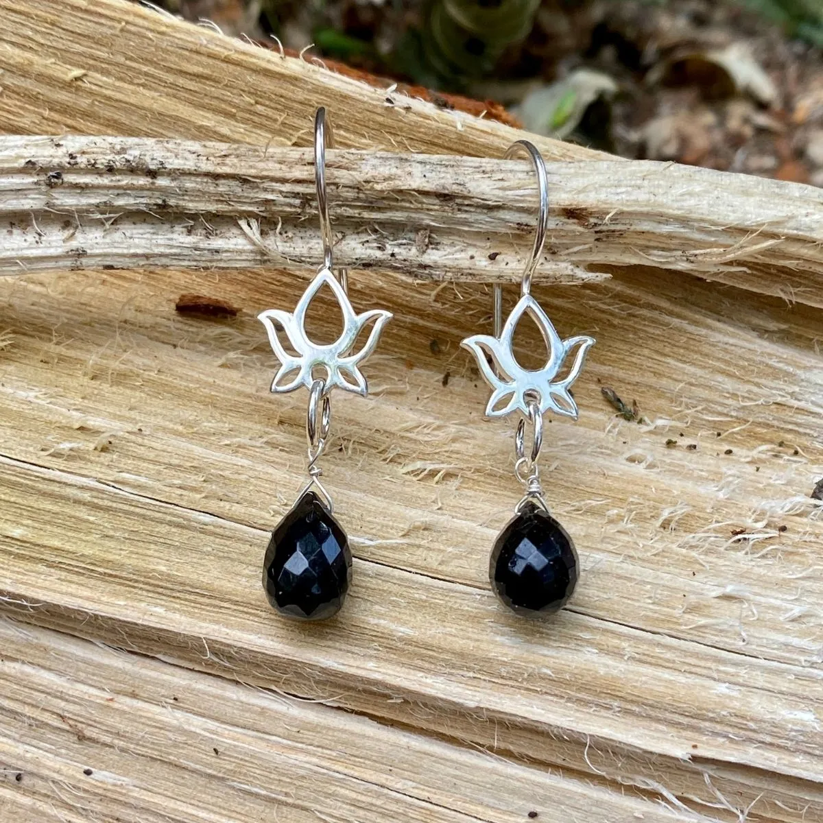 Onyx Earrings with Lotus Flower for Discipline and Self Control