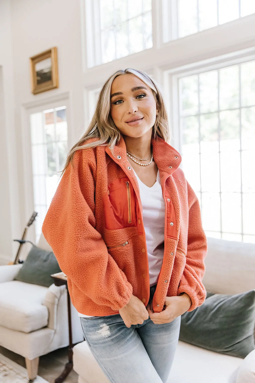 Oversized Fleece Jacket- Tangerine