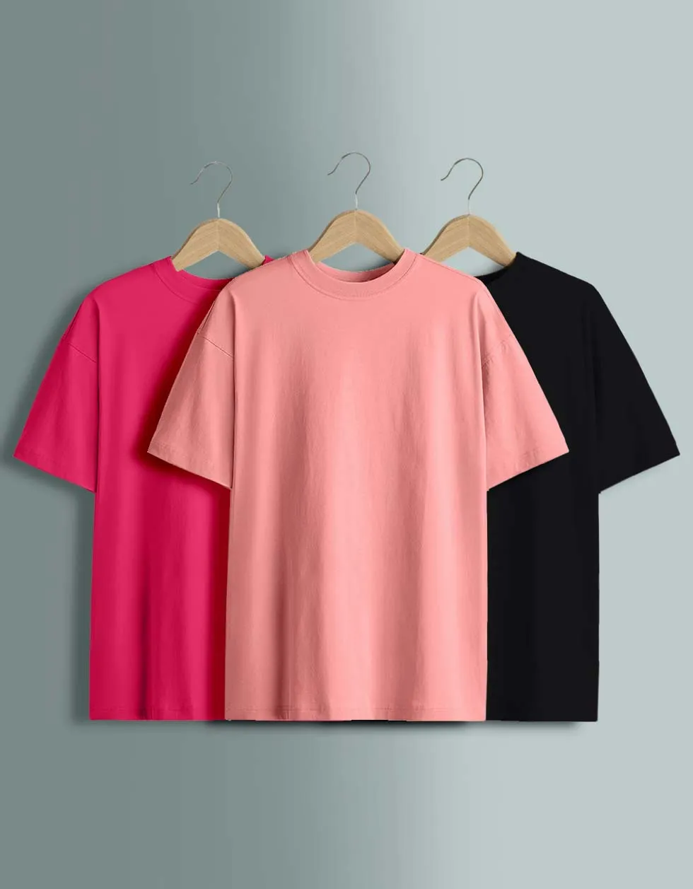 Pack of 3 Oversized Tees: Black ,Vivamagenta ,Soapnut