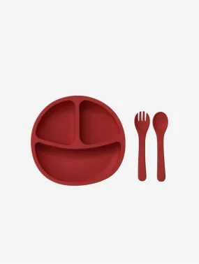 Paizo Suction Plate With Fork & Spoon | Rust Red