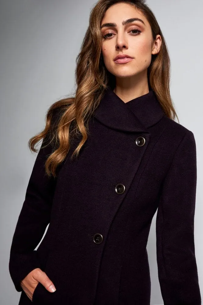 Petal Round Neck Coat - Deep Burgundy Wool