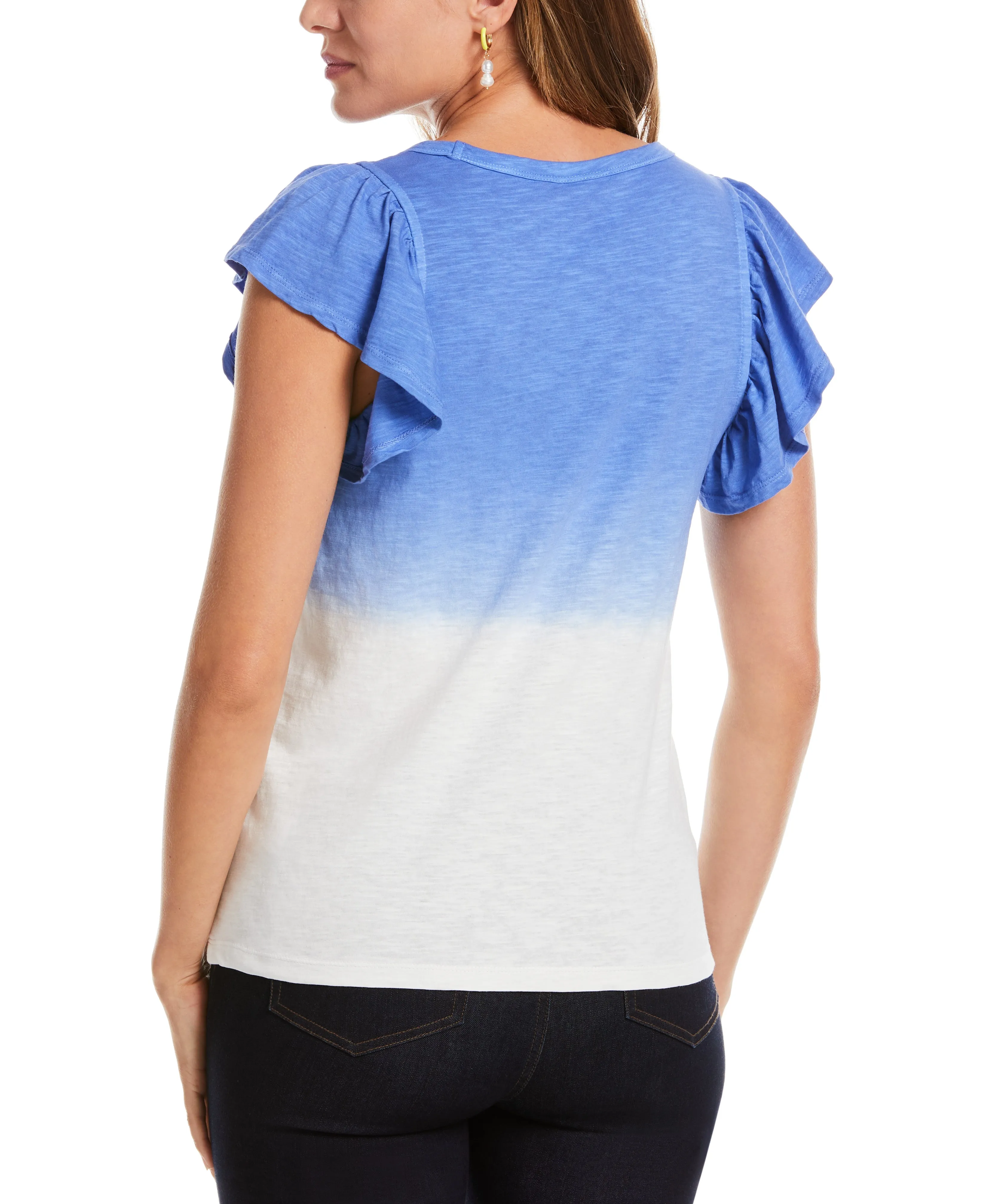 Petite Size Scoop Neck Ruffle Sleeve Tee