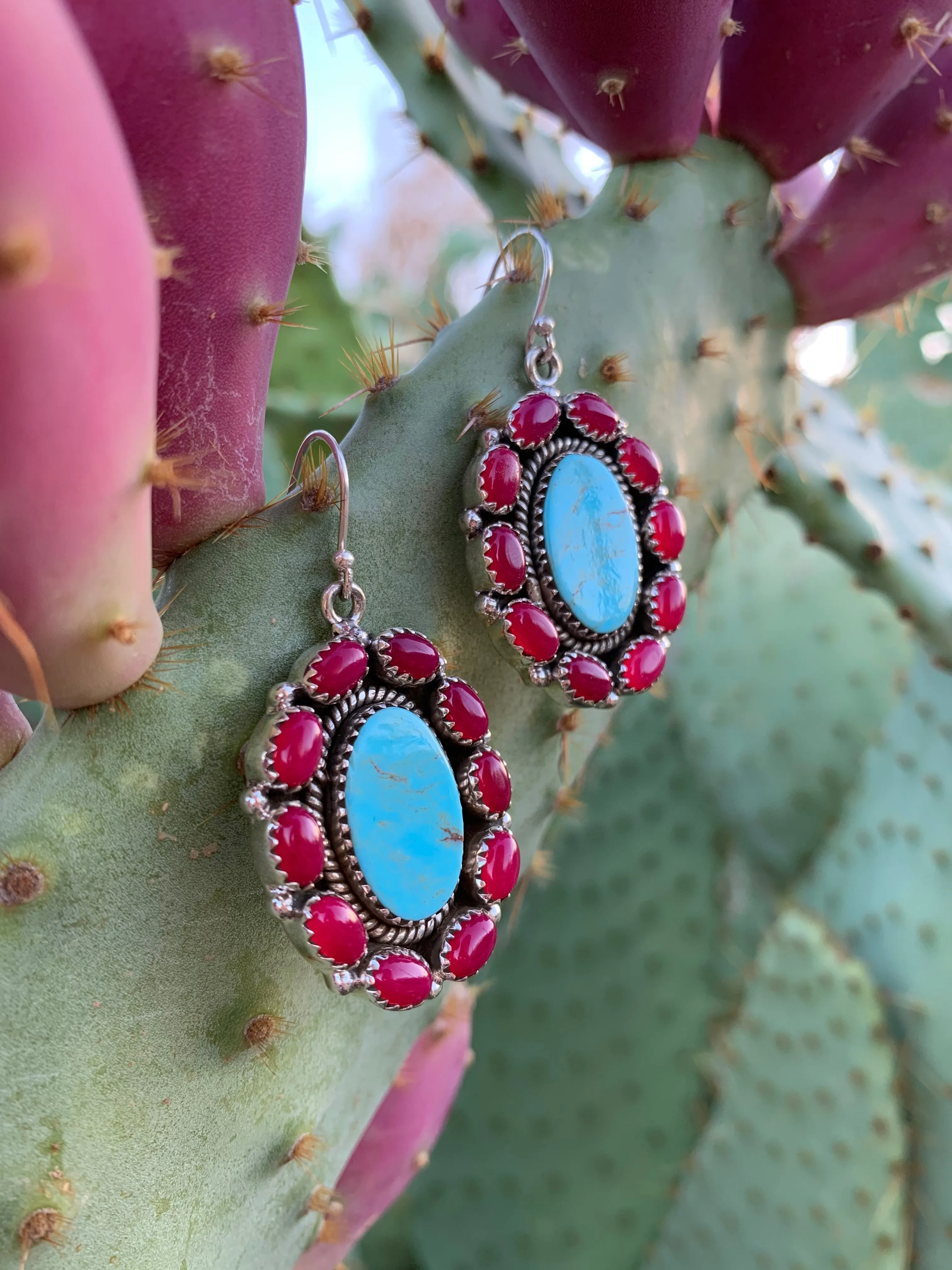 Pink Onyx & Turquoise Cluster earrings