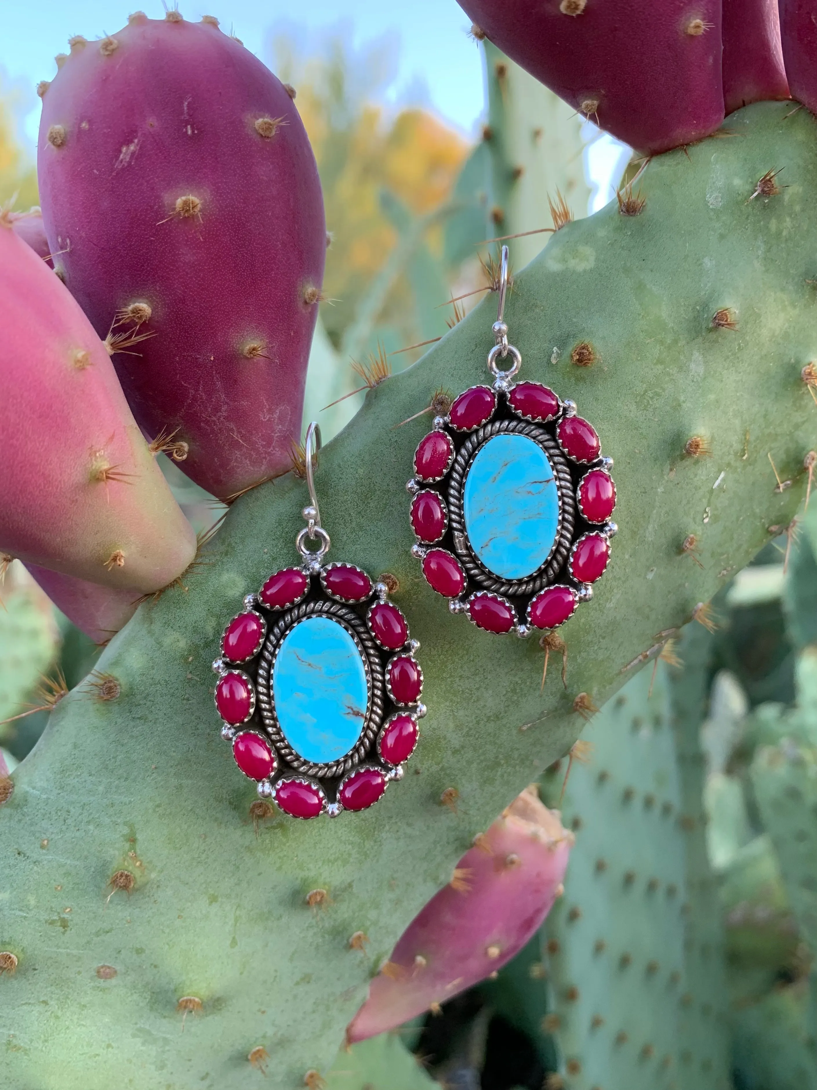 Pink Onyx & Turquoise Cluster earrings