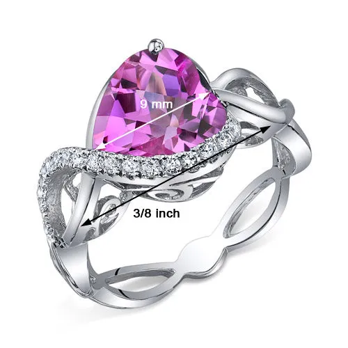 Pink Sapphire Heart Shape Sterling Silver Ring Size 5