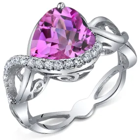 Pink Sapphire Heart Shape Sterling Silver Ring Size 5