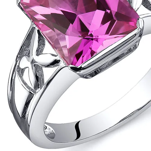 Pink Sapphire Radiant Cut Sterling Silver Ring Size 7