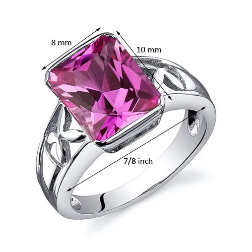 Pink Sapphire Radiant Cut Sterling Silver Ring Size 7