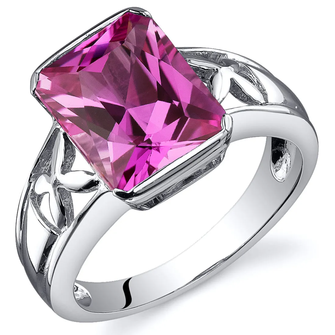 Pink Sapphire Radiant Cut Sterling Silver Ring Size 7