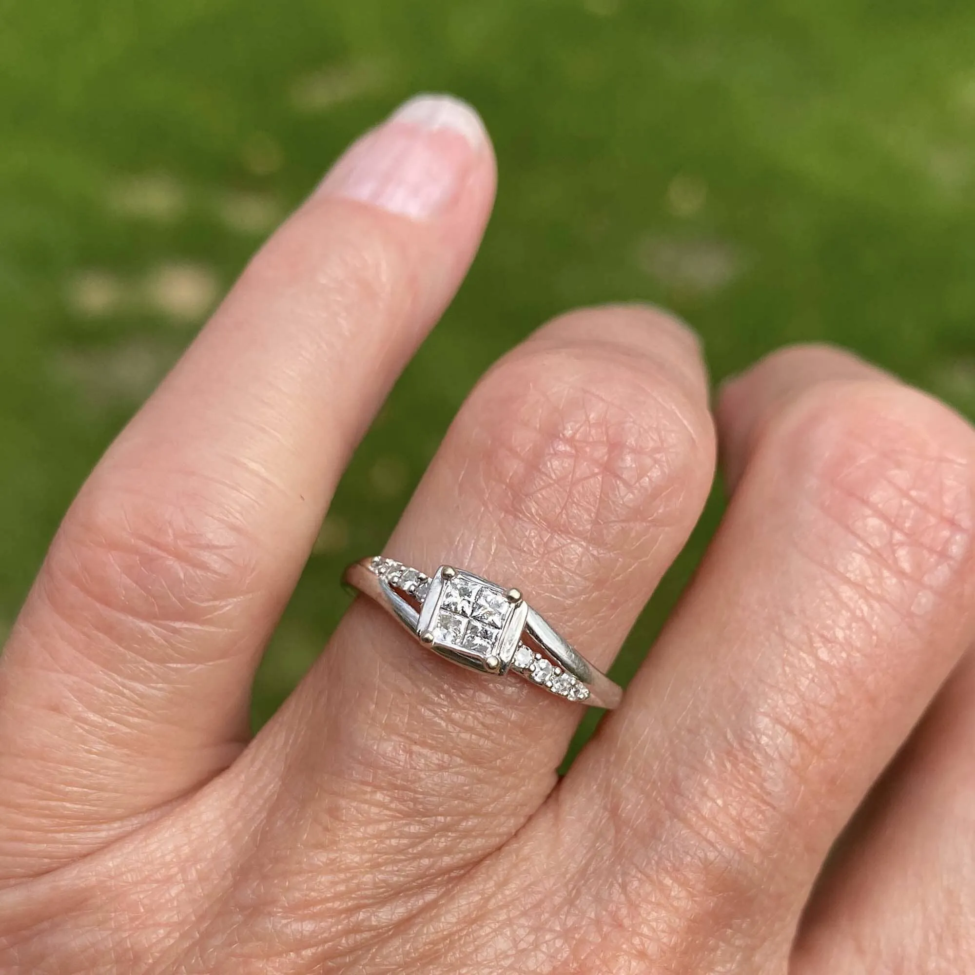 Princess Cut Diamond Cluster Bypass Ring