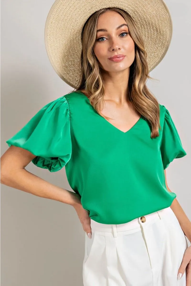 Puff Sleeve Satin Top