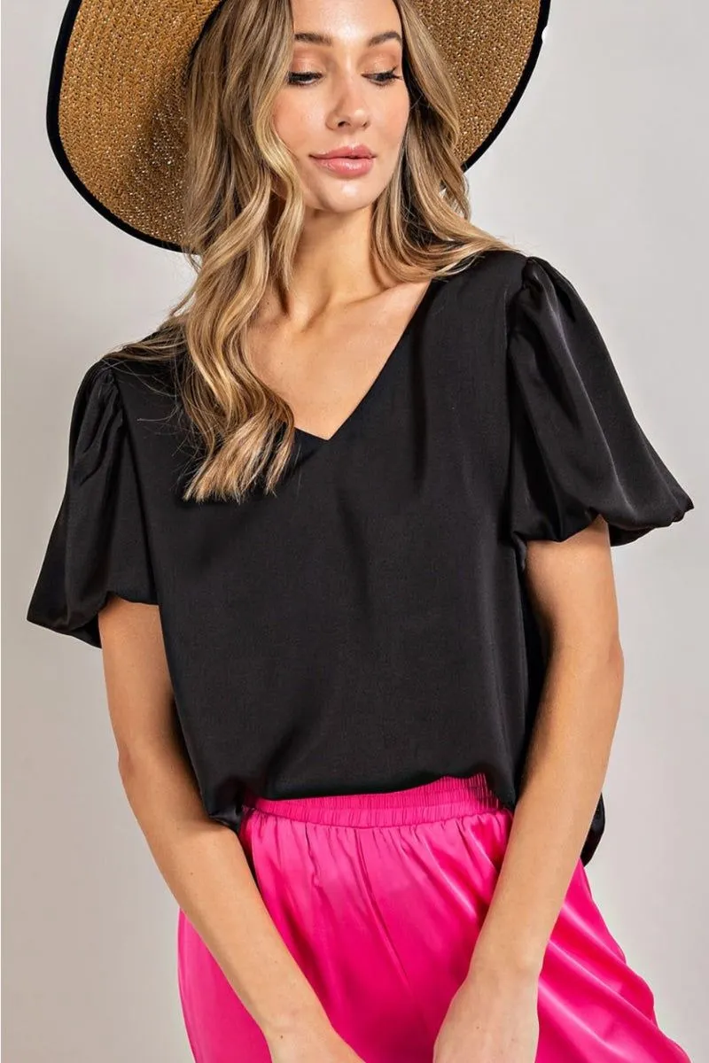 Puff Sleeve Satin Top