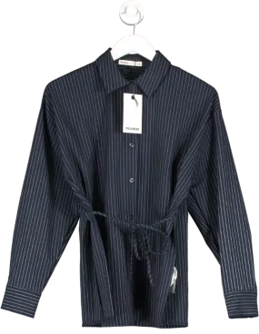 Pull&Bear Pinstripe Open Back Shirt In Navy Blue UK S