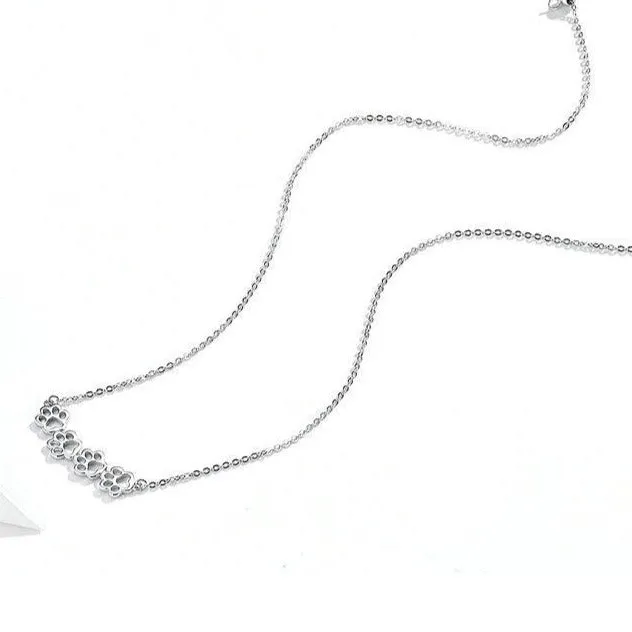 Puppy Pawprint 925 Sterling Silver Long Chain Link Fashion Pendant Necklace