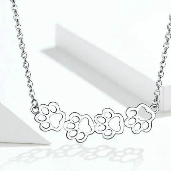 Puppy Pawprint 925 Sterling Silver Long Chain Link Fashion Pendant Necklace