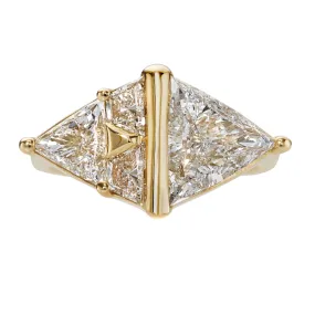 Pyramid Engagement Ring with Trillion and Trapeze Cut Diamonds