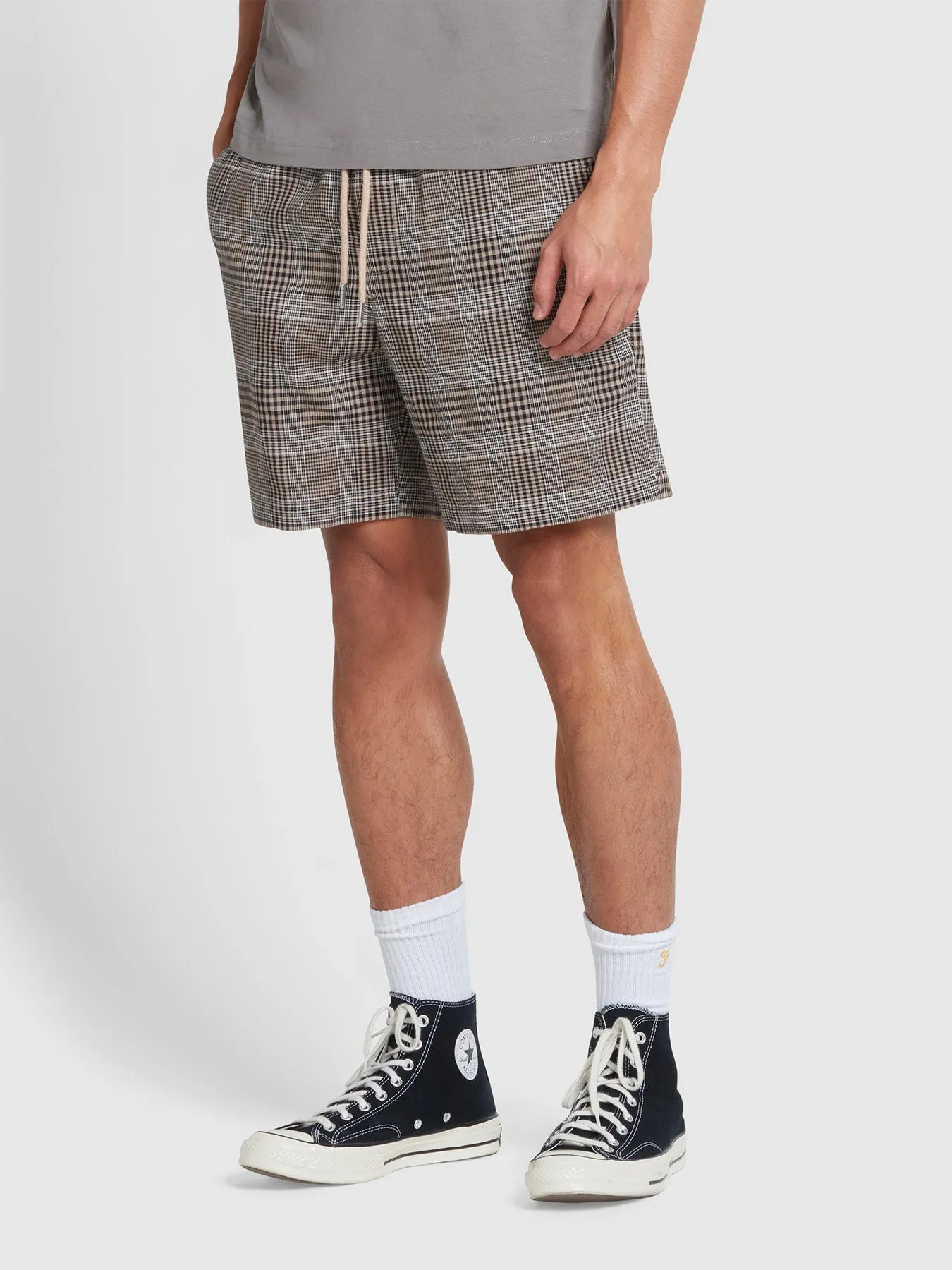 Redwald Check Drawstring Shorts In True Khaki