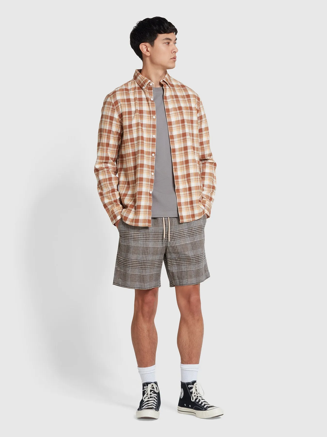 Redwald Check Drawstring Shorts In True Khaki