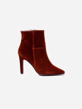 Rose Vegan Velvet Heeled Ankle Boots | Rust